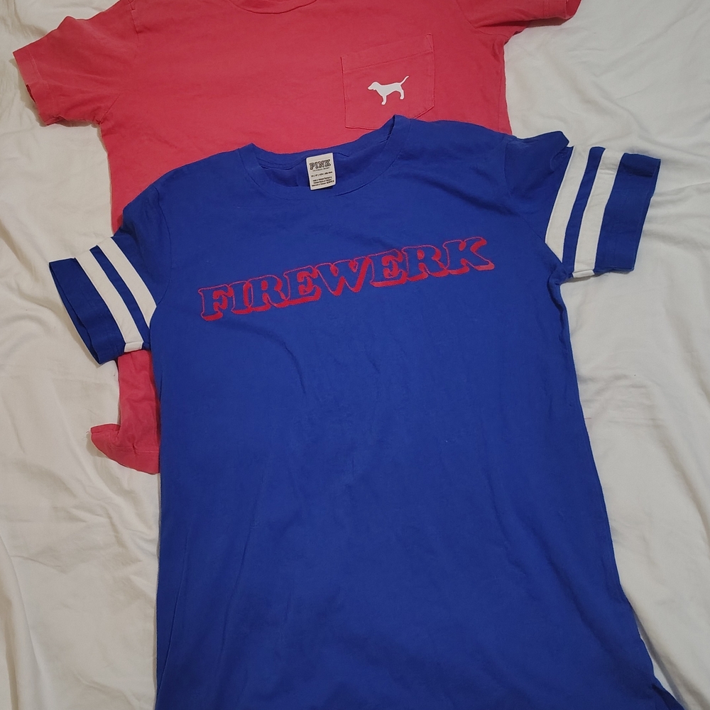 Victoria's Secret Blue and Pink Short Sleeve Tees